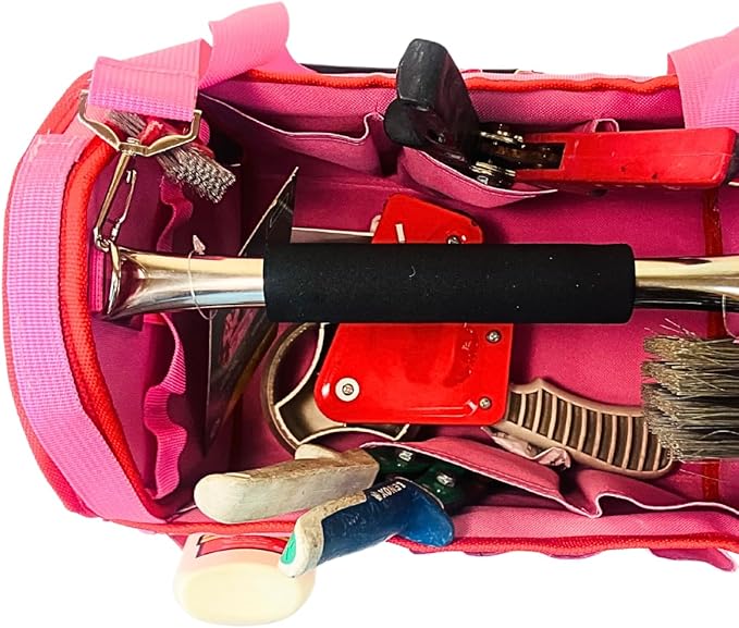 RAVEN 12.5" Pink Tool Carry-All Tool Bag | Premium Canvas with Multi-Pockets | Metal Handle & Rubber Feet | 12.5" x 9.5" x 8" | Best for Tools, Crafts & Supplies