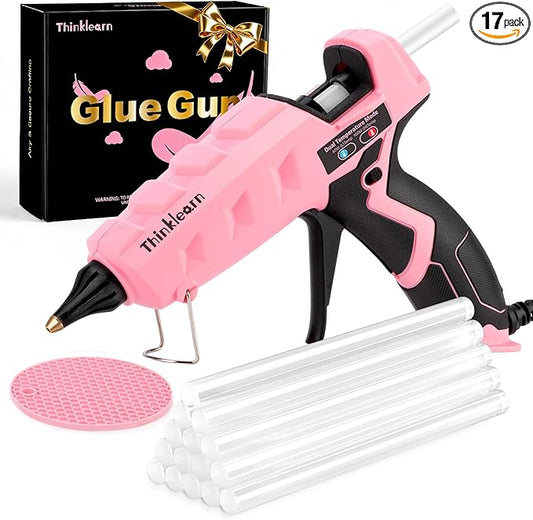 THINKLEARN Hot Glue Gun Full Size, 60/100W Dual Power Glue Gun with 15 Glue Sticks(7/16''), Heavy Duty Large Glue Gun Kit, Hot Glue Gun and Sticks Set for Crafts, Arts, DIY and Home Repairs