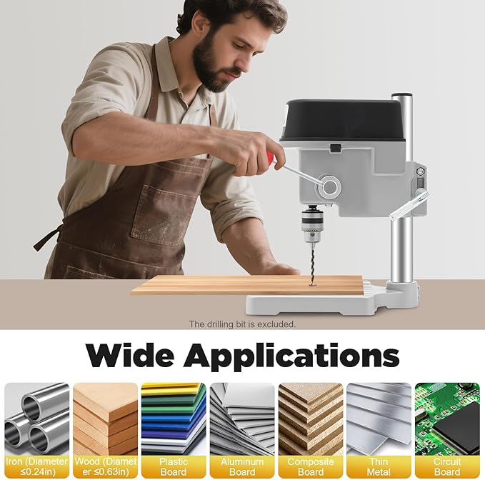 Portable Bench Drill Press, 340W Adjustable Mini Drilling Machine, 110V Precision Desktop Drill Tool, 16000RPM High-Speed Electric Drill Equipment for Wood Metal Plastic DIY Crafts Model Making
