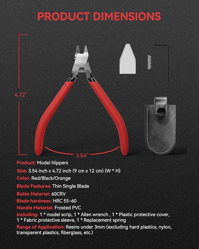Model Nippers with Ultra-thin Single Edge, Uleey 4.9 inch Sprue Cutter for Beginners, Model Cippers for Plastic Model Building and Fixing (Red)