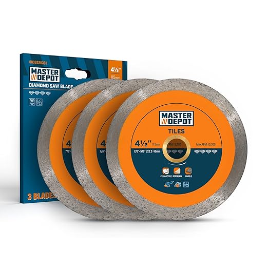 4-1/2" Continuous Rim Diamond Blade, Cutting Blade for Ceramic and Granite Tiles, Wet Cutting Blade, 4.5" x10mmx7/8-5/8 (3 Pack)