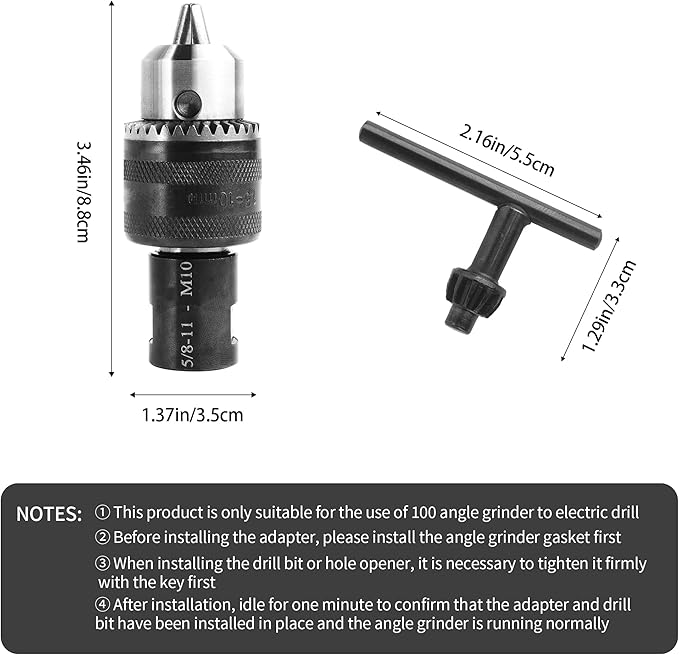 5/8-11 Angle grinding machine special conversion chuck, 1.5-10mm diameter metal drill chuck with fixed converter and quick replacement, stable use, can replace electric drill holes