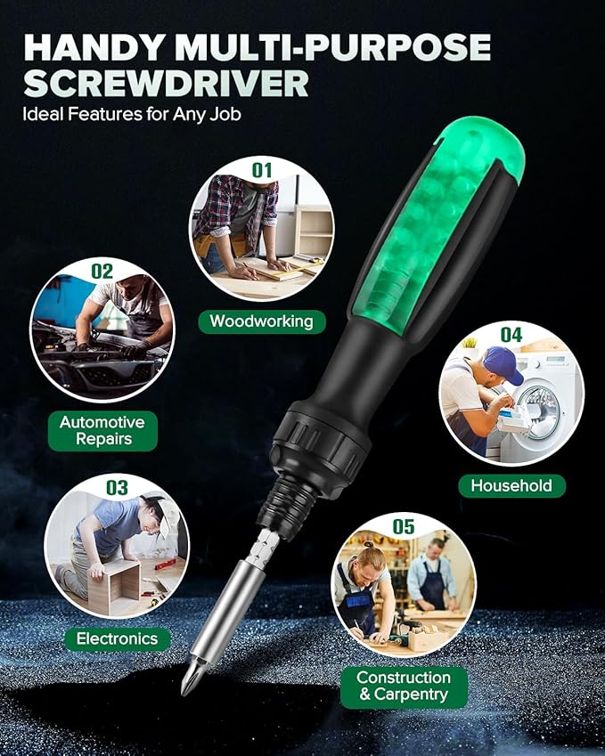 10-in-1 Ratchet Screwdriver Set - Precision Multi-bit Slotted/Pozi/Torx Screw Drivers