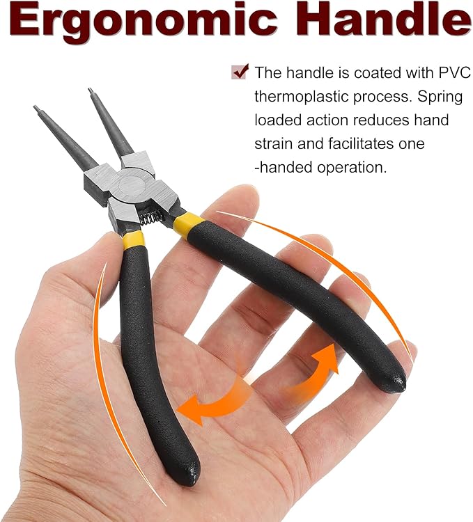 HARFINGTON Snap Ring Plier 7" External Circlip Pliers with 0.08" Straight Jaw Tip for Ring Remove Retaining Pliers, Black