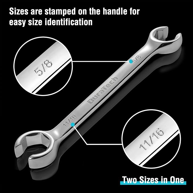 DURATECH Flare Nut Wrench Set, SAE, 3-piece, 3/8'', 7/16'', 1/2'', 9/16'', 5/8'', 11/16'', CR-V Steel, Organizer Pouch Included