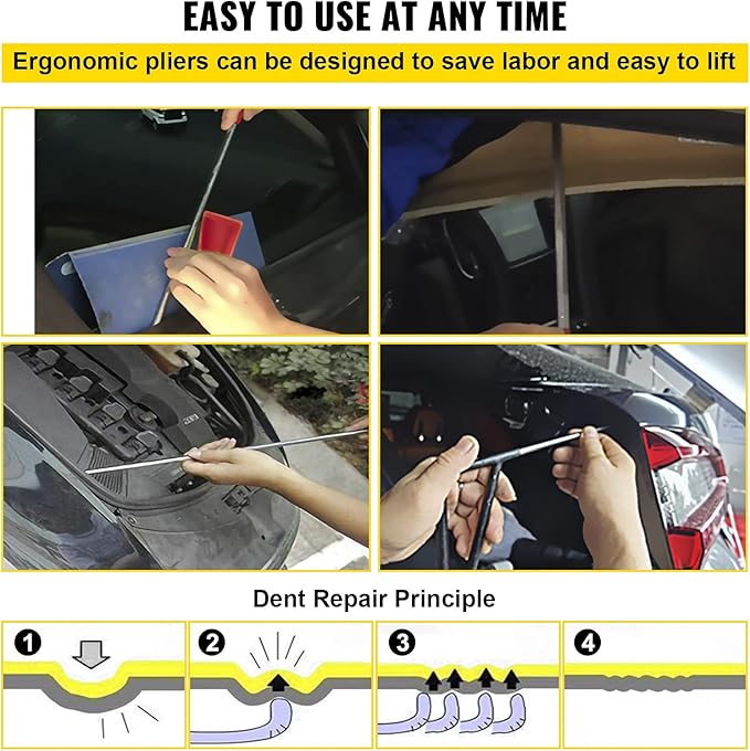 VEVOR Rods Dent Removal Kit, 21 Pcs Paintless Dent Repair Rods, Stainless Steel Dent Rods, Whale Tail Dent Repair Tools, Professional Hail Dent Removal Tool For Minor Dents, Door Dings And Hail Damage