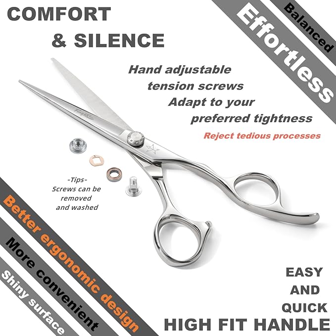 High-end Professional Extremely Very Sharp Barber Hair Cutting Scissors Hairdresser Shears For Hair 6 Inch Haircut Scissor Made Of Stainless Steel Alloy For Hairdressing Salon and Home Use