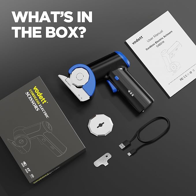 4V Cordless Electric Scissors, Rechargeable Cardboard Cutter with 2000mAh Battery, Safety Lock & 2 Blades ??Gift for DIY Crafts, Fabric, Leather Projects (Blue)