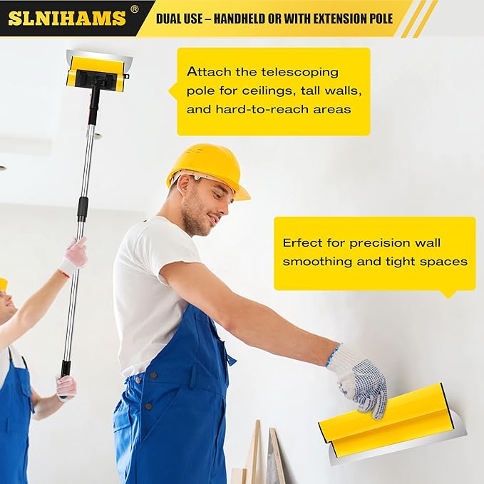 SLNIHAMS Drywall Skimming Blade Set with Replaceable Blades ??5 Stainless Steel Blades (16"-32"), 29"-47" Telescoping Handle & Grip Adapter ??Professional Wall Finishing Tools for Smooth Coating