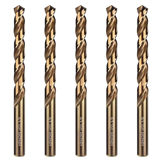 3/8 Inch HSS Twist Drill Bits 5Pcs, HPHOPE 3/8" Jobber Drill Bits Set, Straight Round Shank, Suitable for Drilling in Hard Metal, Stainless Steel, Cast Iron