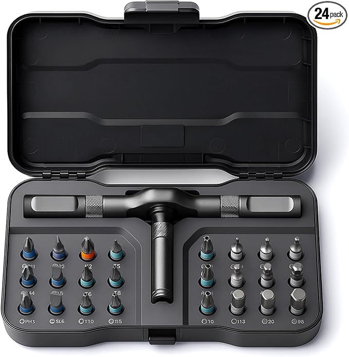 VMAN Ratchet Screwdriver Set, 24 in 1 magnetic Screwdriver sets, S2 Steel Bits, DIY Combination Flexible Shaft, Suitable for Furniture Assembly, Precision Electrical Appliance Repair, Bicycle Tools