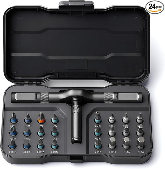 VMAN Ratchet Screwdriver Set, 24 in 1 magnetic Screwdriver sets, S2 Steel Bits, DIY Combination Flexible Shaft, Suitable for Furniture Assembly, Precision Electrical Appliance Repair, Bicycle Tools