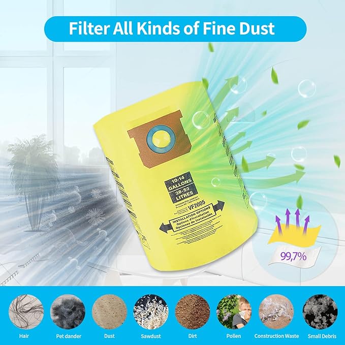 9 Packs 90672 Type I High Efficiency Dust Collection Bags for 10-14 Gallon Vacuum Bags Type I and Type F 90672 9067200 9067233 90662 9066200 9066233 Part VF2005