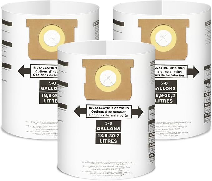 3 Pack Replacement for Shop Vac Bags 5-8 Gallon竊똖ype E 90661 9066133, Type H 90671 9067133, VF2004, VHBS, VDBS, PETOX High-Efficiency Disposable Vaccum Collection Filter Bags