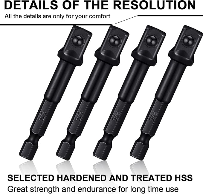 Impact Adapter Square Socket for Drills Extension Driver Bits Hex Impact Socket Adapter for Automotive DIY(3/8 Inch Square Tip,Black)