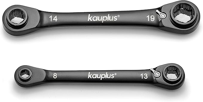 4 in 1 Non-Slip Box End Reversible Ratcheting Wrench Set - 2PCS, Metric, 6pt., 120-Tooth Ratcheting gear, 8MM to 19MM