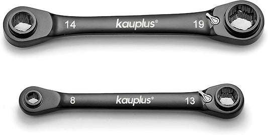4 in 1 Non-Slip Box End Reversible Ratcheting Wrench Set - 2PCS, Metric, 6pt., 120-Tooth Ratcheting gear, 8MM to 19MM