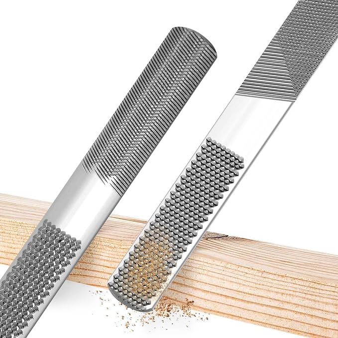 8in 4 Way Wood Rasp File, Premium Grade High Carbon Hand File and Round Rasp, Half Round Flat & Needle Files, Multifunctional Hand File for Sharping Wood, Soft Metal, Plastic Tool - - 1PC