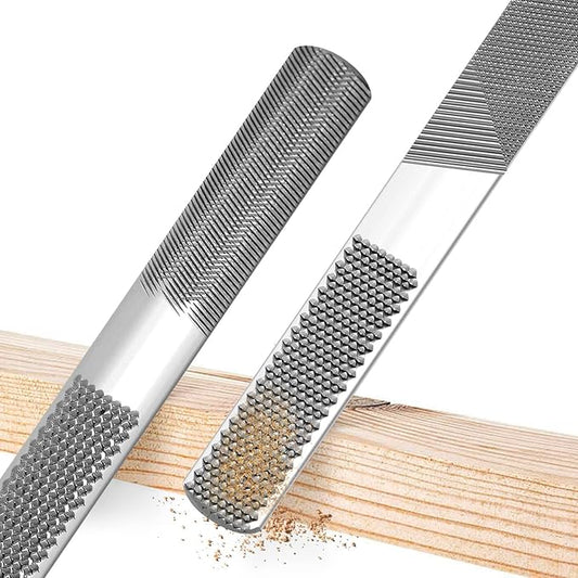 8in 4 Way Wood Rasp File, Premium Grade High Carbon Hand File and Round Rasp, Half Round Flat & Needle Files, Multifunctional Hand File for Sharping Wood, Soft Metal, Plastic Tool - - 1PC