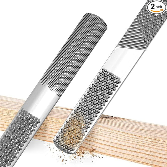 2PCS 8in 4 Way Wood Rasp File, Premium Grade High Carbon Hand File and Round Rasp, Half Round Flat & Needle Files, Multifunctional Hand File for Sharping Wood, Soft Metal, Plastic Tool