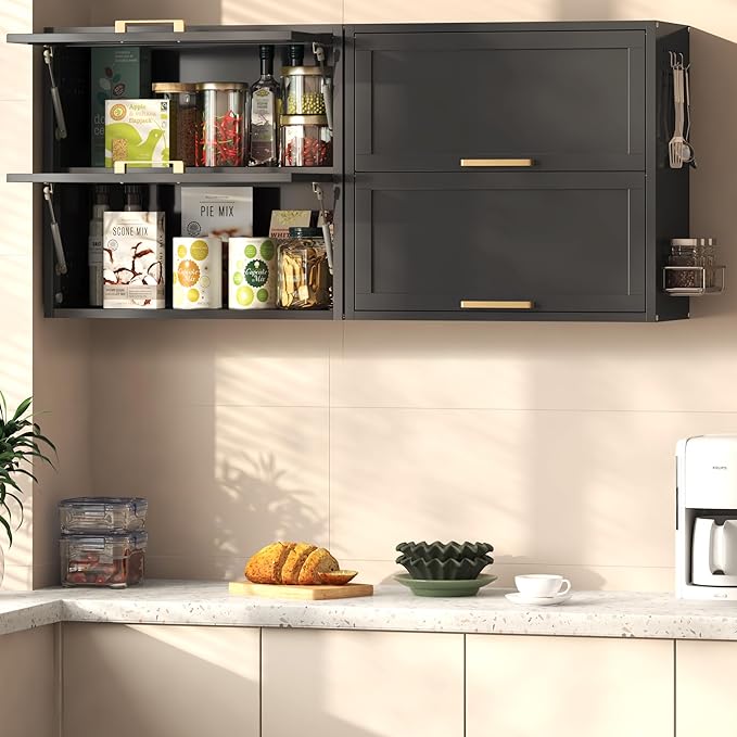Coolsun Metal Wall Cabinet, Garage Wall Cabinet with Up-Flip Door, 25.6" H Wall Mounted Metal Storage Cabinet for Kitchen,Garage,Basement,Ware House Assembly Required (25.6" H Black)