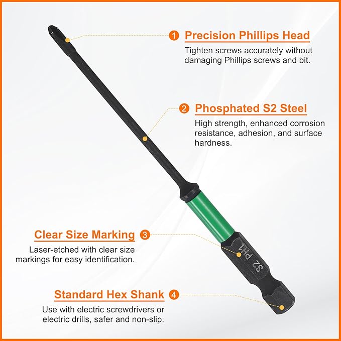 HARFINGTON 3pcs #1 Impact Phillips Screwdriver Bit PH1 1/4" Hex Shank 4" (100mm) Long 0.1" Rod Magnetic Cross Head Drill Bits S2 Steel Industrial Screw Driver for Impact Power Drivers