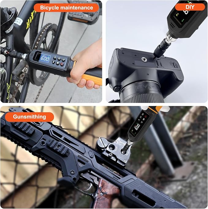 Digital Torque Screwdriver 0.09-6Nm, Torque Screwdriver Set with 1/4" Elastic Bit Holder, Exension Rod, Flat, Hex, Torx and Philips Bits, Suitable for Gunsmithing, DIY, Bicycle Maintenance