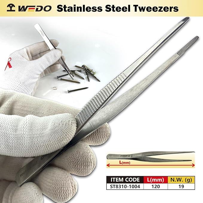 WEDO 6PCS Tool Set,Claw Hammer 8oz,Slotted Screwdriver 5X150mm,Phillips Screwdriver PH1X150mm,Long Nose Pliers 6",Stainless Steel Tweezers 120mm,Measuring Tape 3m*16mm