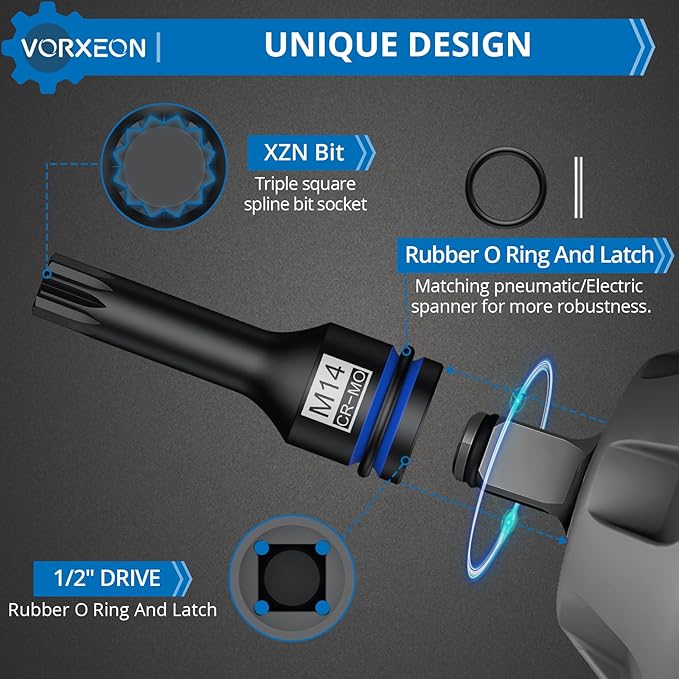 1/2" Drive Triple Square Spline Impact Bit Sockets Long and Short Combinations Set, 6 Pcs XZN Socket 42 Cr-Mo M14 M16 M18 With Storage Case