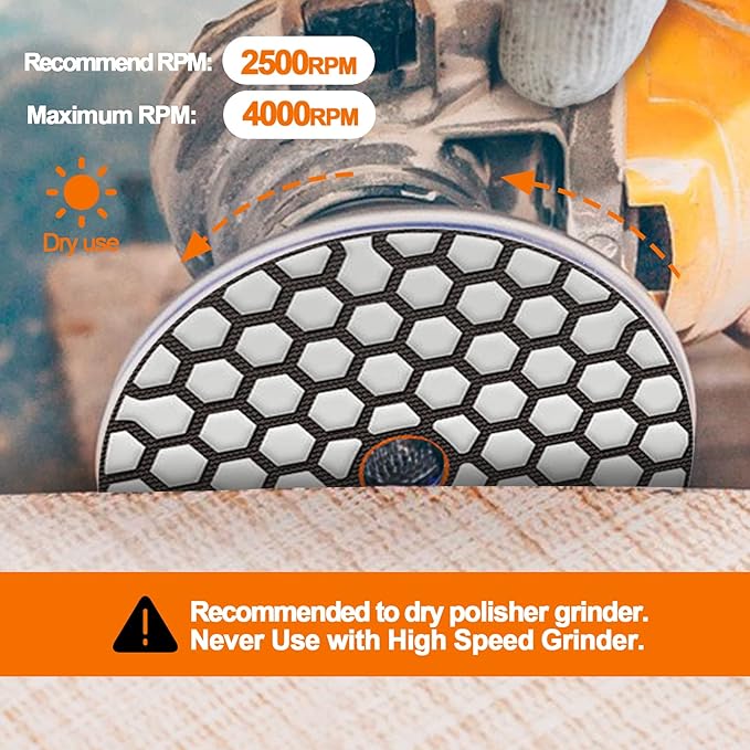 Dry Diamond Polishing Pad Set,7pcs 4 inch #100 for Stone Marble Quartz Granite Sanding Disc Countertop Polish Polisher Pads Kit Tools Used on Grinder or Polisher