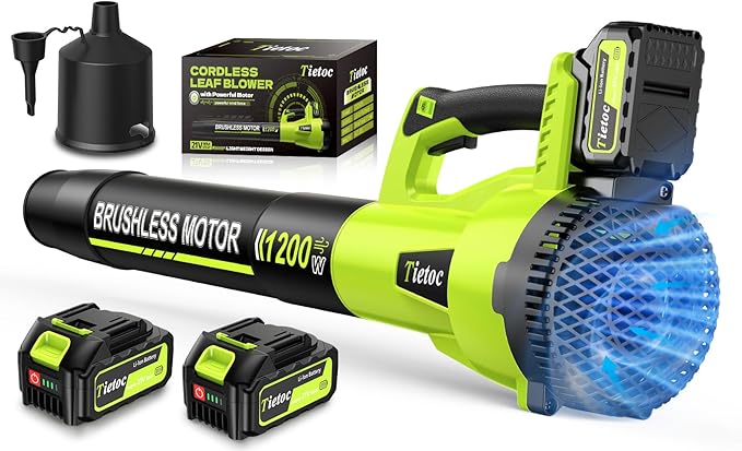 Tietoc Leaf Blower Cordless with 2횞5.0Ah Battery and Fast Charger,1200W Handheld Blower for Lawn Care,6 Speed Powerful Electric Leaf Blower for Snow Removal,Patio,Dust,Car Blowing Water