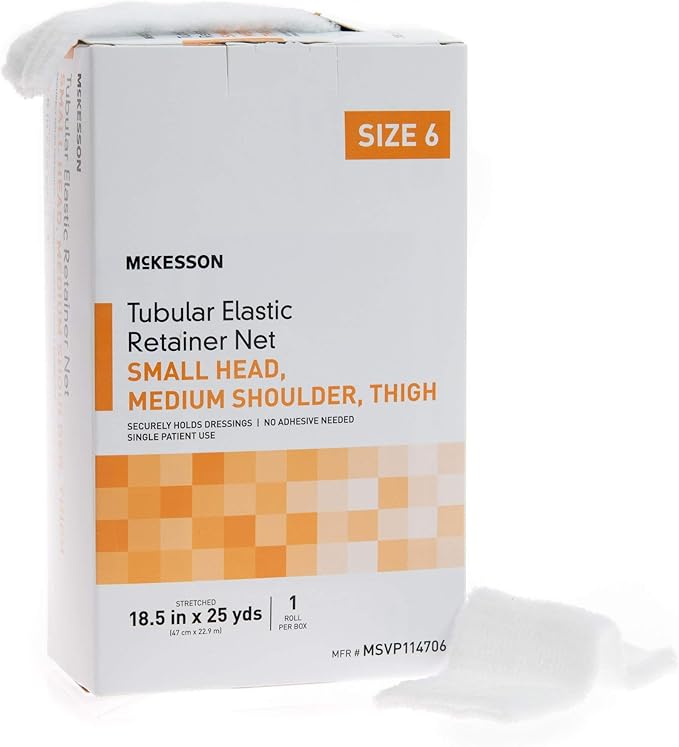 McKesson Tubular Elastic Retainer Net Dressing, Non-Sterile, Small Head, Medium Shoulder, Thigh, Size 6, 18 1/2 in x 25 yd, 1 Count, 1 Pack