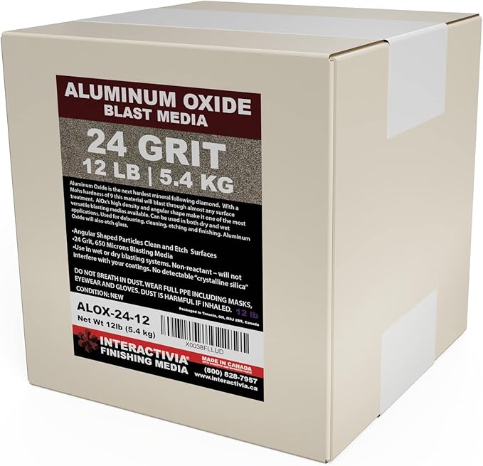 #24 Aluminum Oxide - 12 LBS - Coarse Premium Long-Lasting Sand Blasting Media, High Abrasive Force Sand Blaster Sand for Metal, Glass, Stone or Wood, Sandblasters, Blasting Cabinet, Blasting Guns