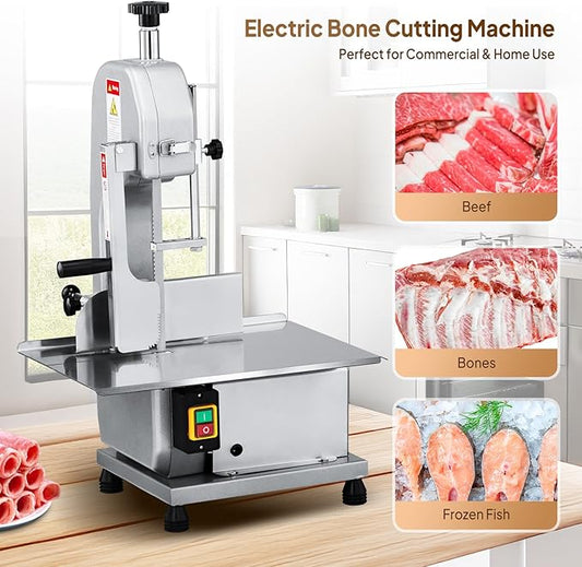 ROVSUN 750W Electric Bone Saw Machine,0.16-7.9Inch Cutting Thickness Frozen Meat Cutter with 6 Saw Blades, Commercial Bandsaw Machine Stainless Steel 18.5 x 12.4 In Table for Chicken Fish Beef