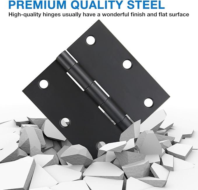 18 Pack 3 1/2 Inch Matte Black Door Hinges 3.5" Interior Square Iron Bifold Silver Standard Residential 3 쩍"Satin Nickels Hinge for Doors Hardware Kit Tool Office Bedroom Study Living Room Decor