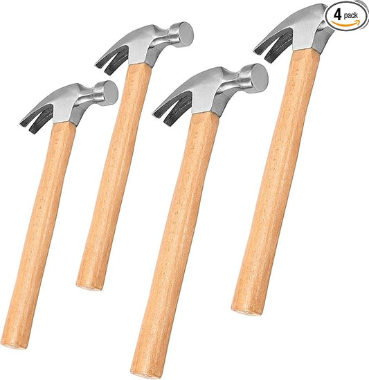 FUNSUEI 4 PCS 18 OZ and 26 OZ Claw Hammer, Carbon Steel Straight Rip Claw Hammer with Smooth Face Wood Handle for Prying Nails, Woodworking, Repairing
