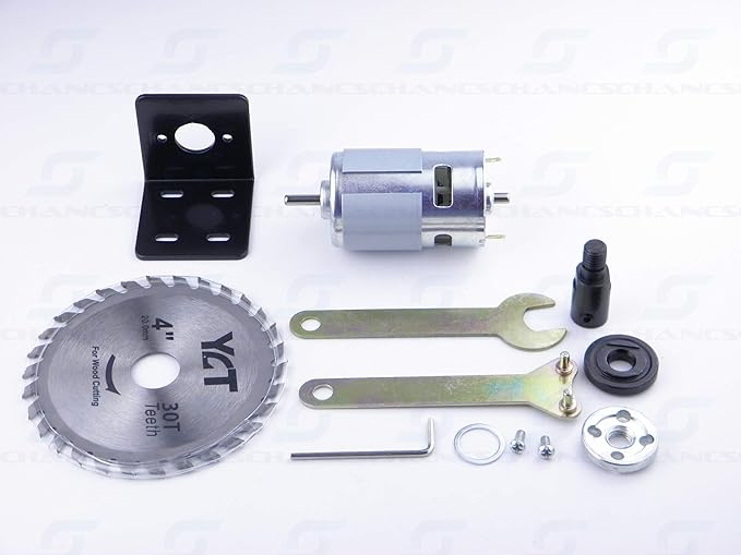 CHANCS 775 Motor DC 12V/24V Table Saw Kit High Power Torque Circular Saw with Saw Blade Chuck and Saw Blade