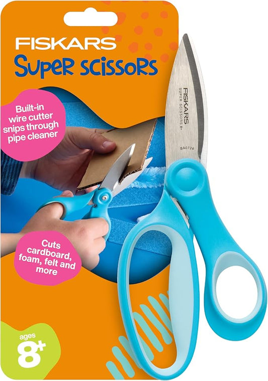 Fiskars Kids Super Scissors ??Cutting Power for Cardboard, Foam, Felt & More with SoftGrip Handles, For Crafting and School Supplies, 6 inches