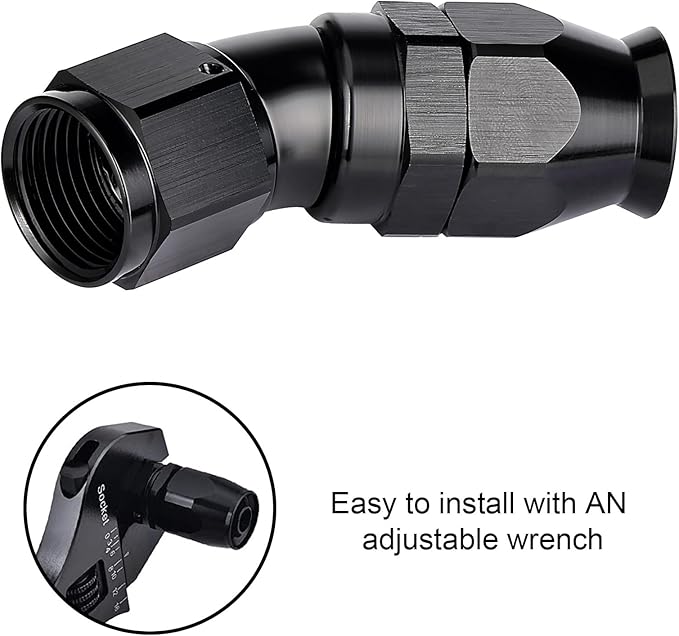 EVIL ENERGY 8AN 30 Degree PTFE One Piece Full Flow End Hose Fitting Aluminum Black