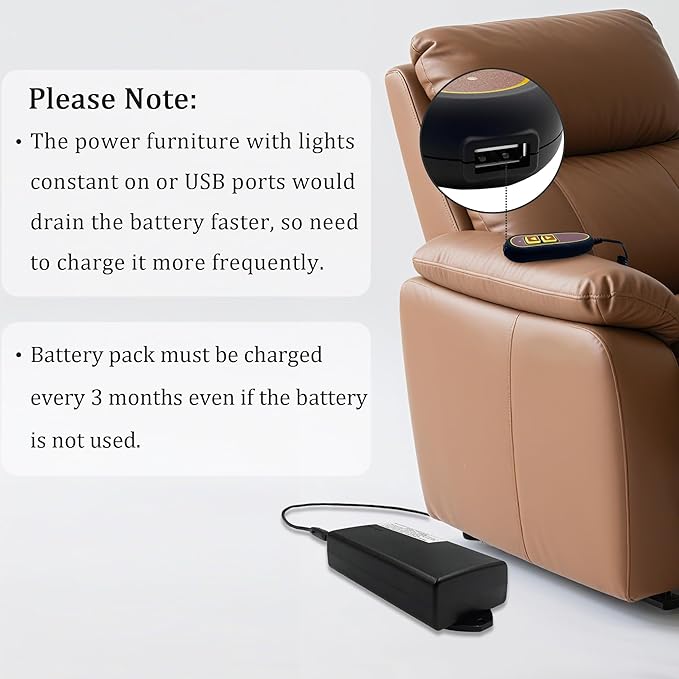 Power Recliner ZBPOWER 2200mAh Rechargeable Battery Pack Model Kits with Wall Power Supply and Y Power Cable