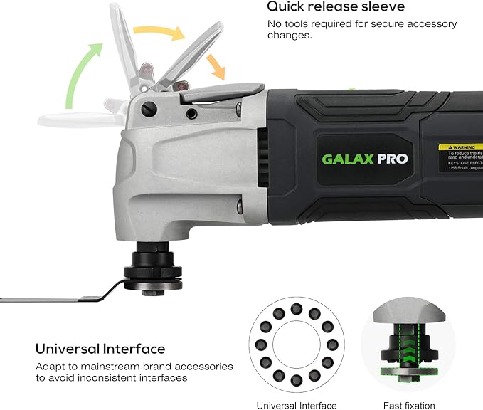 GALAX PRO 2.4Amp 6 Variable Speed Oscillating Multi-Tool Kit with Quick-Lock accessory change, Oscillating Angle:3째, 28pcs Accessories and Carry Bag