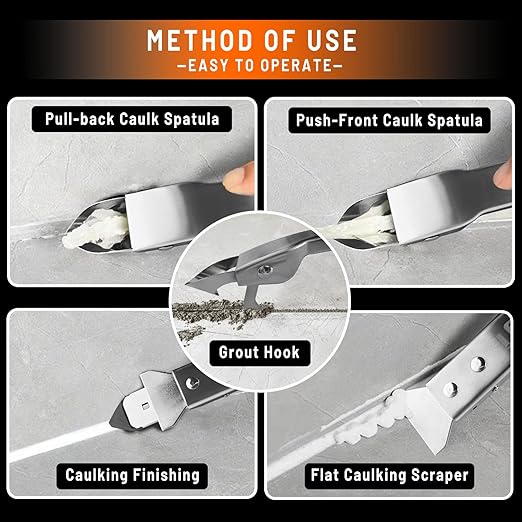 Caulking Tool Kit Stainless Steel Grout Removal Tool,4 in 1 Tile Caulk Remover Tool,Silicone Scraper Caulk Finishing Tools for Kitchen Bathroom Floor Sealant Caulking Window Sink Joint