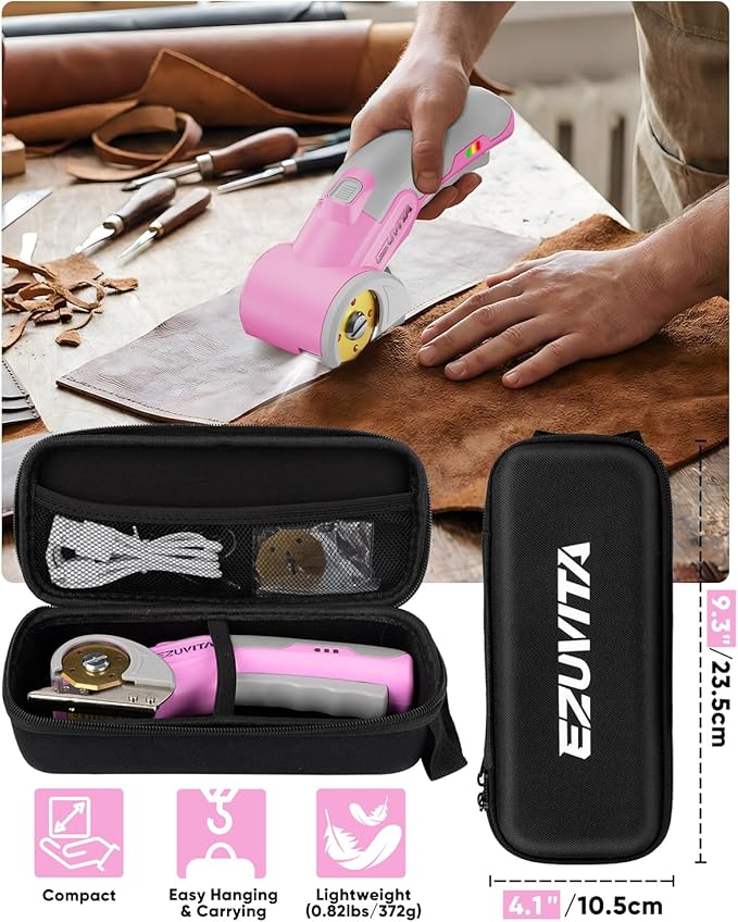 4V Cordless Electric Scissors with LED Light, Rechargeable Cardboard Box Cutter, Wrench & Titanium-Coated Replacement Blade for Fabric, Leather, Carpet & Plastic(Pink & Grey)