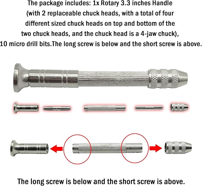 Manual Craft Drill,Hand Drill with 10 PCS Small Drill Bits (0.8mm-3.0mm),for Jewelry Making,Small Hand Drill for Resin,Rotary Tools for Wood,Jewelry,Plastic,Miniature-Silvery