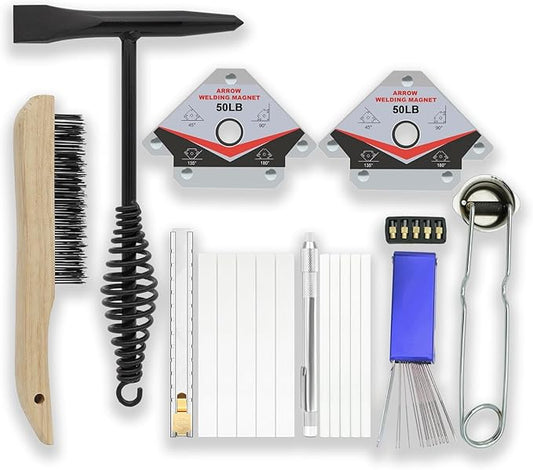 Gutimore Welding accessories kit,19pc,10.5 Inch Chipping Hammer,10" Wire Brush, torch striker,Torch Tip Cleaner,50lb Welding Magnet,Soapstone Holder and Refills