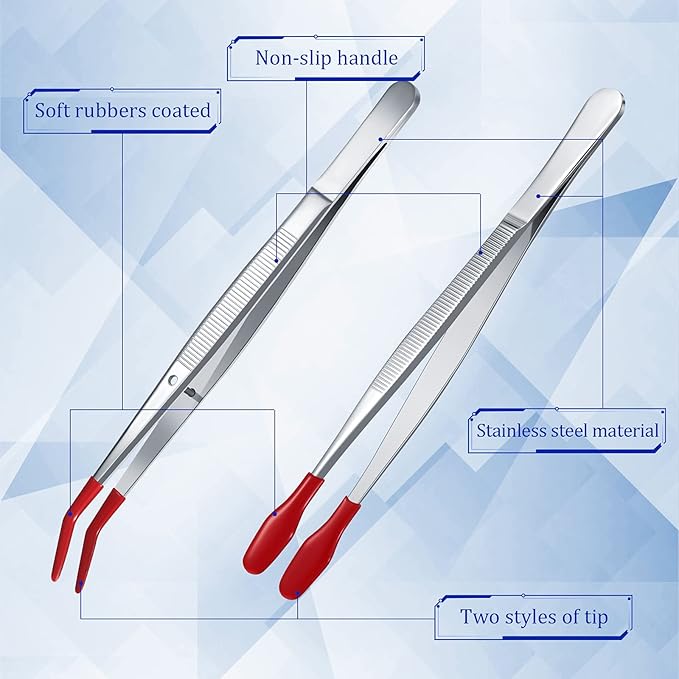 Honoson 4 Pieces Rubber Tipped Tweezers PVC Silicone Tip Tweezers Coated Flat and Bent Forceps for Lab Industrial Jewelry Craft Coin Stamp Tongs(Red)
