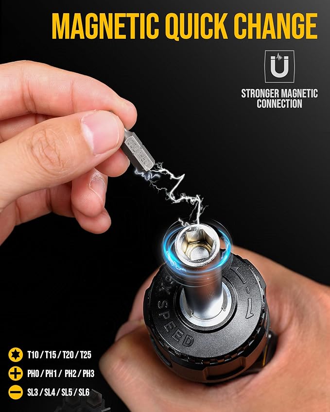 13 IN 1 Magnetic Ratcheting Screwdriver, 5X Speed Drive, 12PCS Bits Included,Torx PH SL, Ergonomic Handle Design with Adjustable Angle, End Storage Cap, for Motorcycle,Bicycle, Home Maintenance