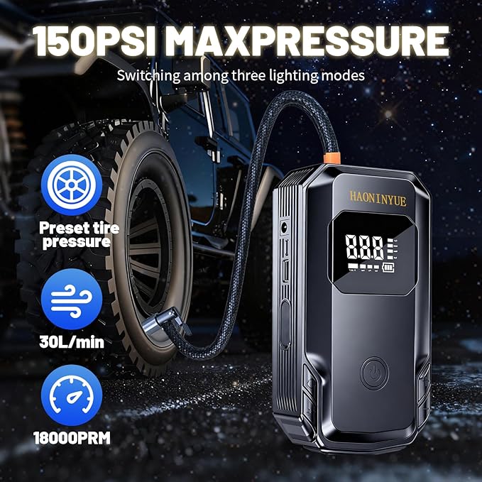 Z8 Jump Starter with Air Compressor, 4000A Portable Car Battery Booster (9.0 Gas/6.5L Diesel) with 150PSI Auto-Shutoff Tire Inflator, 12V Lithium Jump Box Car Battery Jumper Starter