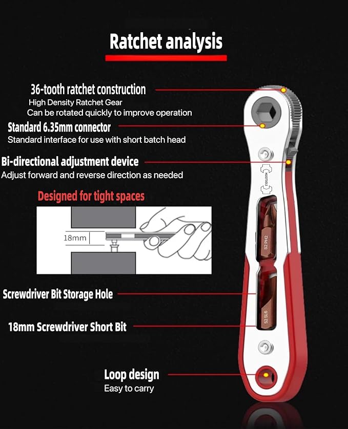 12 in 1 Right angle screwdriver 18 mm/0.7??Shortest magnetic screwdriver bits (S2 alloy steel) Mini bits set 90 Degree Offset Mini ratchet screwdriver set Dedicated to small spaces