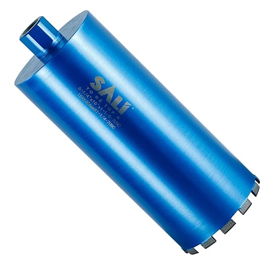 SALI Wet Diamond Core Drill Bits 6-1/4"/159mm Diameter, 15"/380mm Drilling Depth Concrete Core Drill Bit, 1-1/4-7" Thread Core Bit Turbo Laser-Welded Segments with Rebar, Brick, Block, Masonry, Stone
